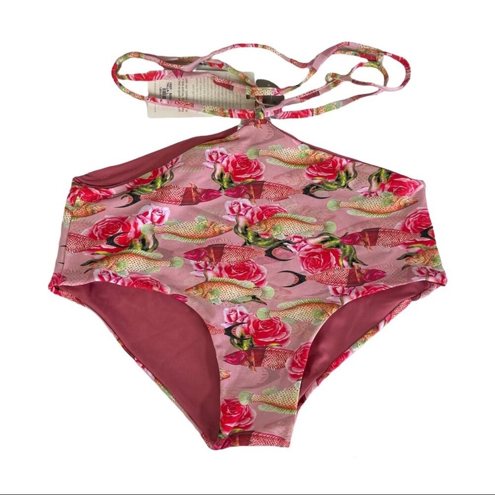 Malai pink floral fish bikini bottom size Large